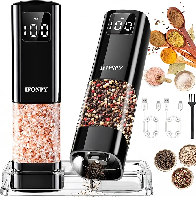 Upgraded Larger Capacity Electric Salt and Pepper Grinder Set Rechargeable by IFONPY