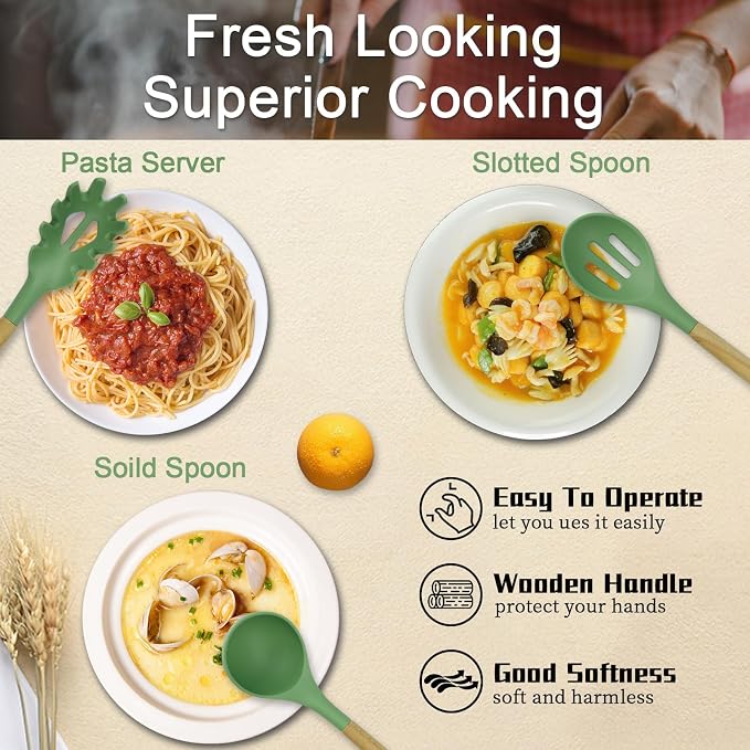 MYKUJA Silicone Cooking Utensils Set, Heat Resistant Kitchen Utensils Set - Image 2