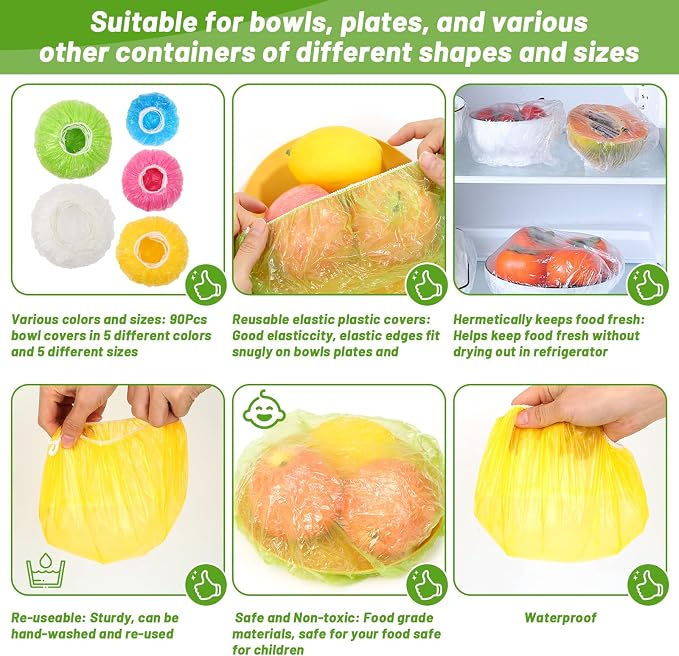 90Pcs Reusable Elastic Food Bowl Storage Covers, Sublaga Bowl Covers, Variety - Image 3