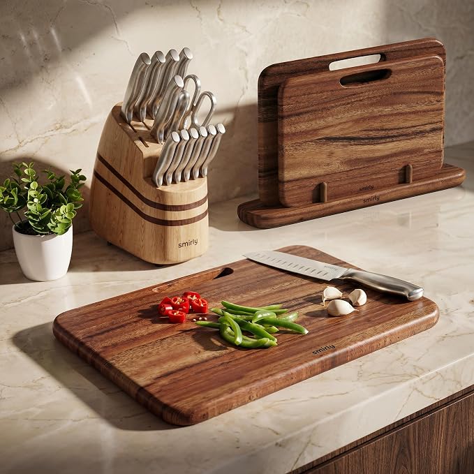SMIRLY Wooden Cutting Boards for Kitchen, Double-Sided Cutting Board - Image 7