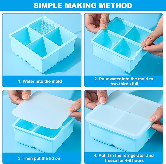 Large Silicone Ice Cube Tray 2Pack, Easy Release 2" Big Ice Cubes, Leak Proof - Image 7