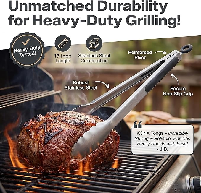 Kona Premium Stainless-Steel Locking Grill Tongs 17 inch, Heavy Duty Tongs - Image 4
