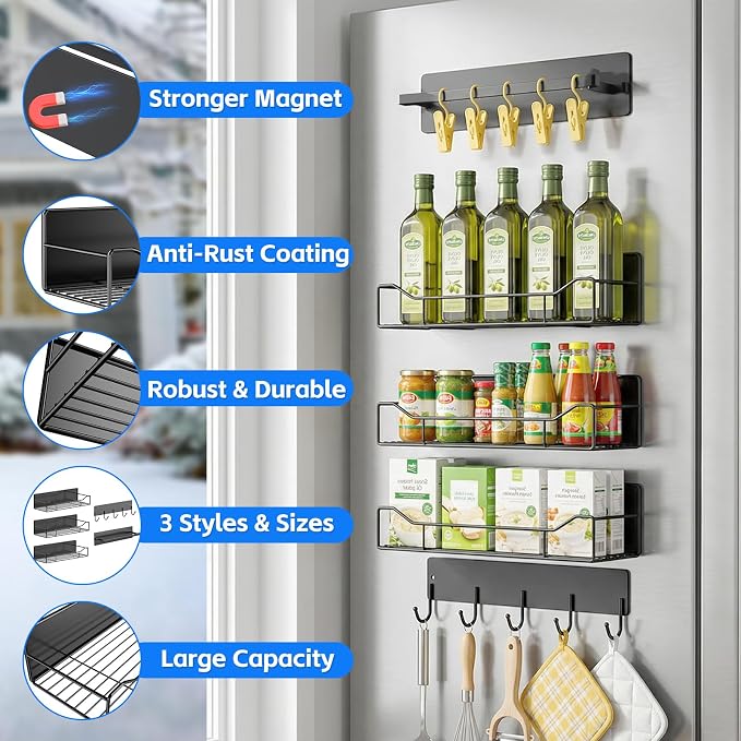 Magnetic Spice Rack for Refrigerator, 5 Pack Magnetic Fridge Organizer Shelves - Image 6