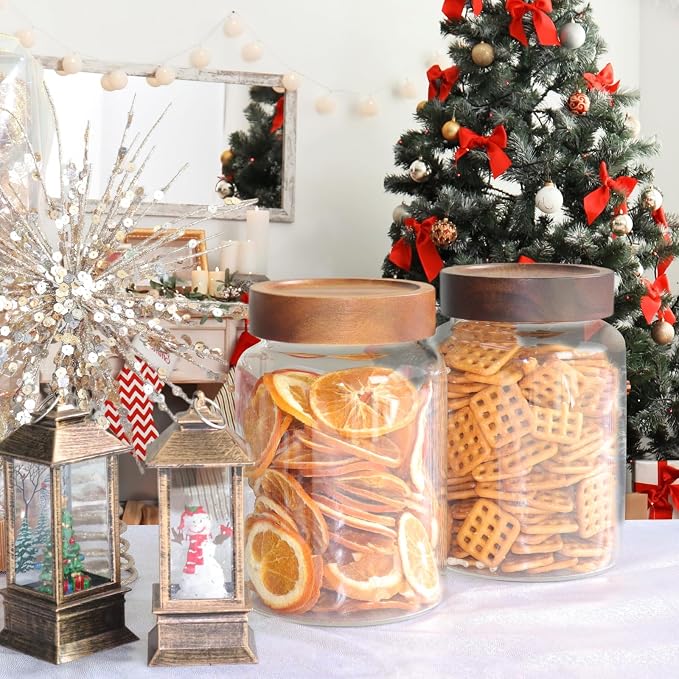 Airtight Glass Jars with Wooden Lid Round Spice Jar Clear Glass Food Storage - Image 6