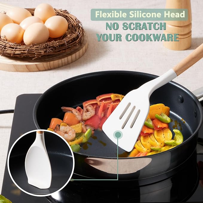 E-far Silicone Cooking Utensils Set, 446℉ Heat Resistant 10PCS Kitchen Utensils - Image 4