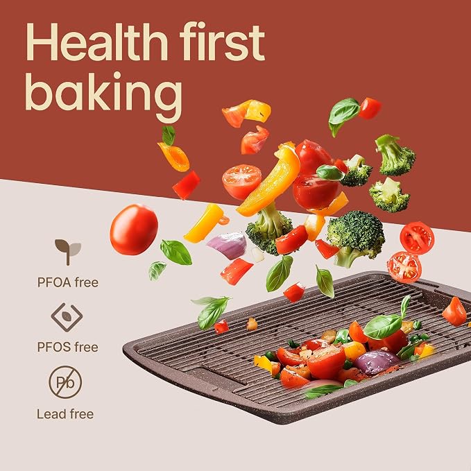 Cookie Sheet with Wire Rack Set, 2-Piece Nonstick Brown Marble Carbon Steel Pan - Image 5