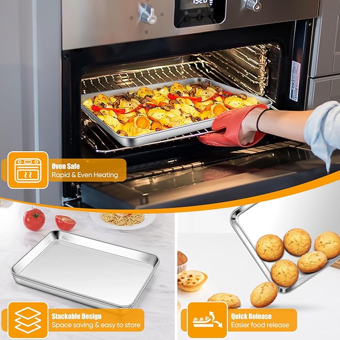 Homikit 1 Pack Quarter Sheet Pan, 9x13 Inches Stainless Steel Cookie Sheets - Image 4