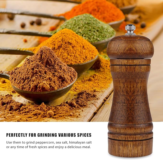 Pepper Mill - 5 inch Pepper Grinder Pepper Grinder Refillable Oak Salt and - Image 4
