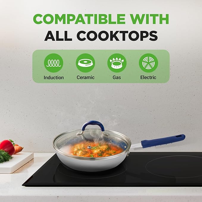 NutriChef 8" Fry Pan With Lid - Image 4