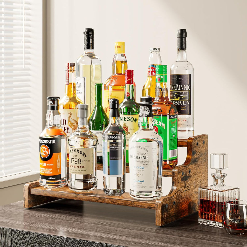 KLM 3-Tier Spice Rack, 13.8 Inch Wood Step Shelf Countertop Spice