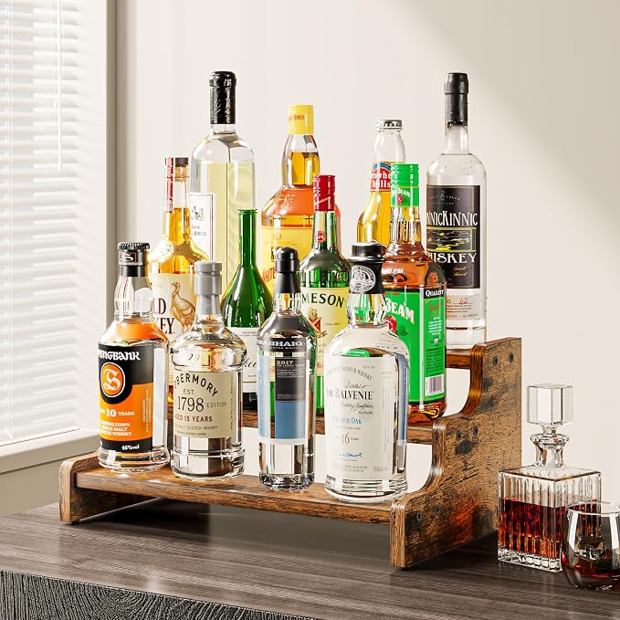 KLM 3-Tier Spice Rack, 13.8 Inch Wood Step Shelf Countertop Spice Storage Holder - Image 4
