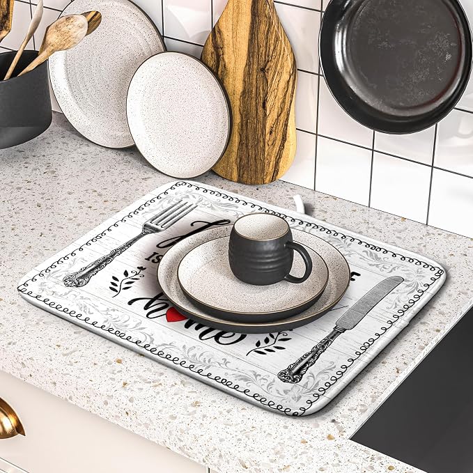 White Kitchen Dish Drying Mat 16x18 Inch Knife Fork Dish Drainer Rack Mats - Image 5