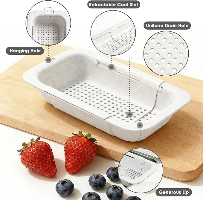 Over the Sink Colander Strainer Basket, Extendable Colander and Strainer - Image 6