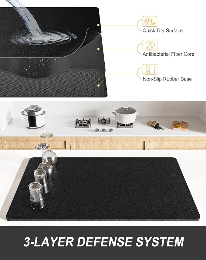 Rnivvi Dish Drying Mat for Kitchen Counter, XL 15 x 24" Super Absorbent Drainer - Image 4