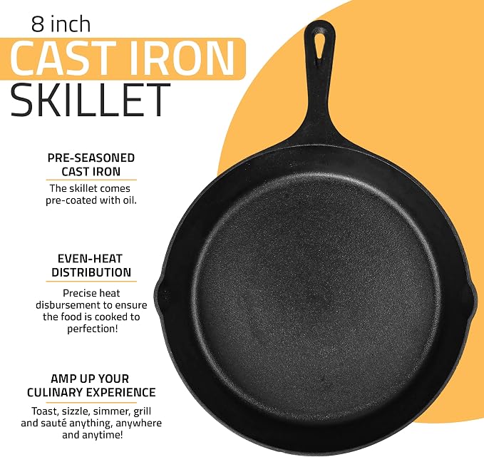 Utopia Kitchen Cast Iron Frying Pan 8 Inch, Cast Iron Chefs Pan, Pre Seasoned - Image 4
