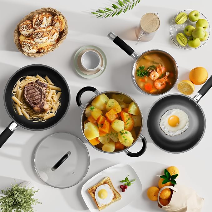 Pots and Pans Set Non Stick, 5 Ply Stainless Steel Cookware Set of 6, 2.8QT - Image 5