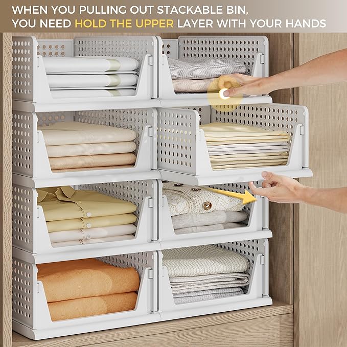 Pinkpum 8 Pack Closet Organizers and Storage Plastic Stackable Storage Bins - Image 3