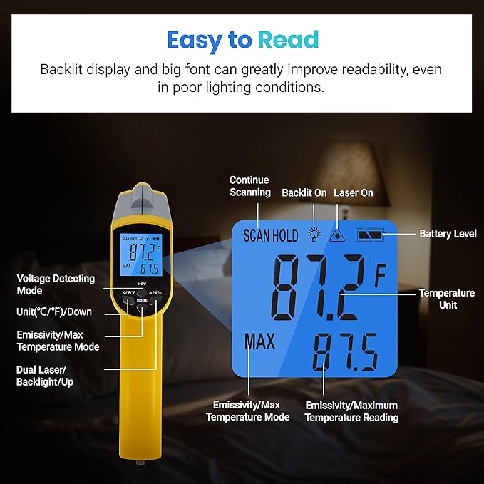 Etekcity Infrared Thermometer 1025D Dual Laser Temperature Gun-58℉~1022℉ - Image 5