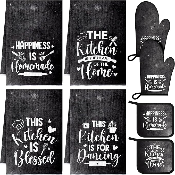 Leinuosen 8 Pcs Kitchen Towels and Oven Mitts Sets Pot Holders Dishcloths Set by Leinuosen