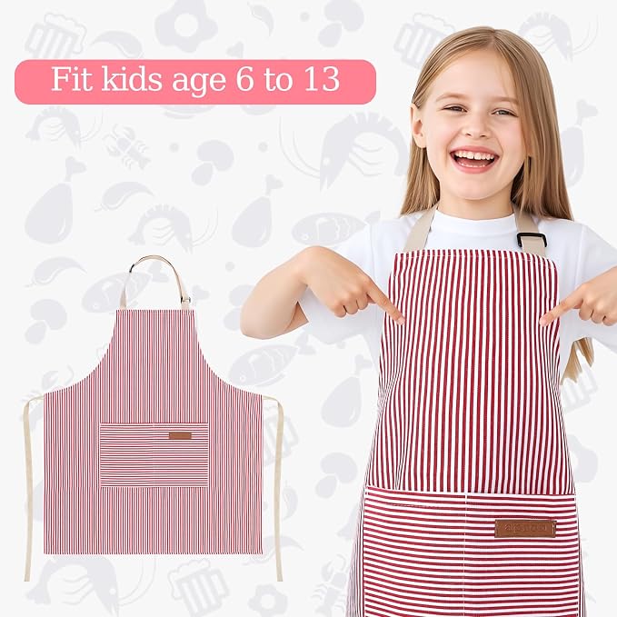 2 Pack Stripes Kids Apron, Kids Cooking Aprons - Image 4