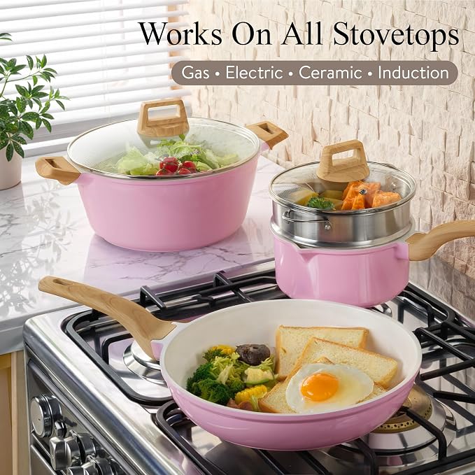 CAROTE 21 PCS Ceramic Cookware Set, Pots and Pans Set Non Stick, Pot and Pan Set - Image 7
