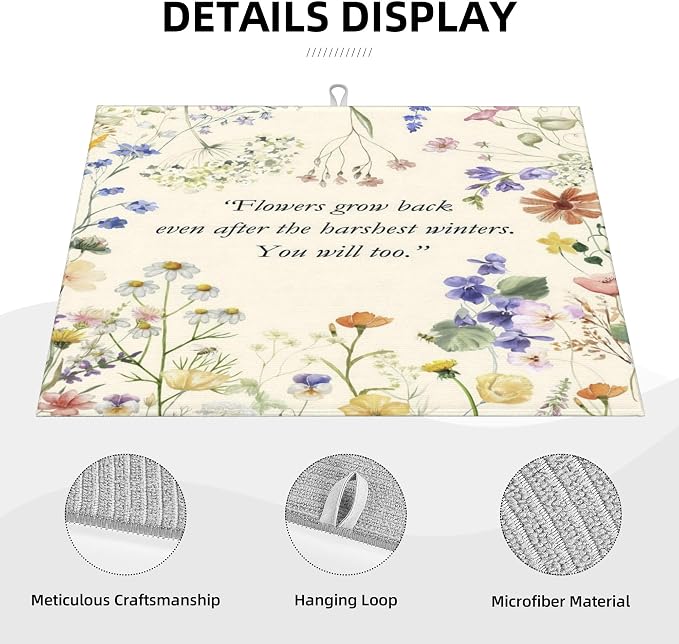Inspirational Flower Language Dish Drying Mat 18x24 Inch, Microfiber Absorbent - Image 3