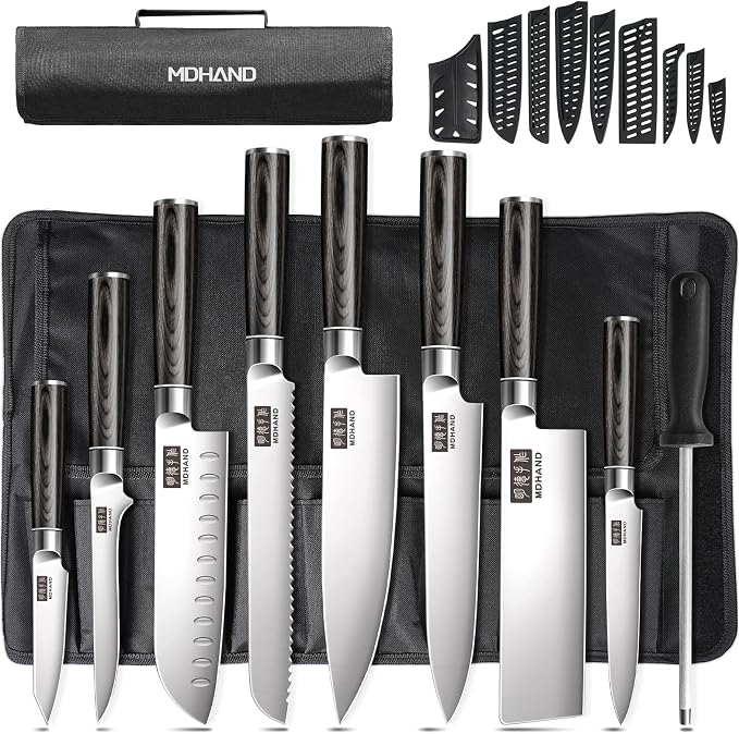 MDHAND Chef Knife Set with Roll Bag, High Carbon Stainless Steel Japanese by MDHAND