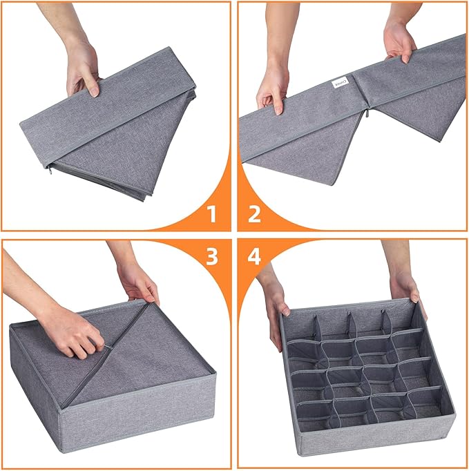 Criusia 3 Pack Sock Underwear Drawer Organizer Dividers, 64 Cell Fabric - Image 7