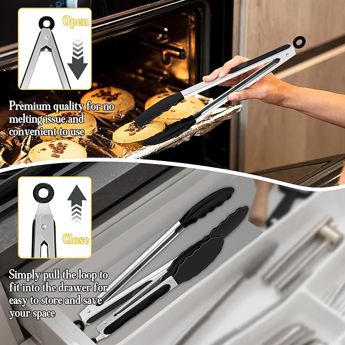 TeamFar Kitchen Tongs, Heat Resistant Silicone Tongs, Locking Design & - Image 6