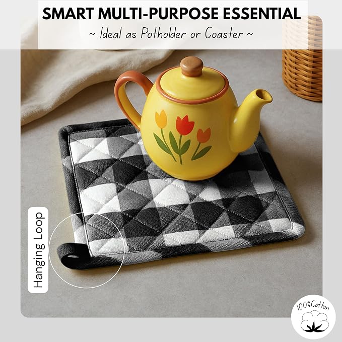 Native Fab Buffalo Plaid Check Oven Mitts and Pot Holders Set of 4, 100% Cotton - Image 8