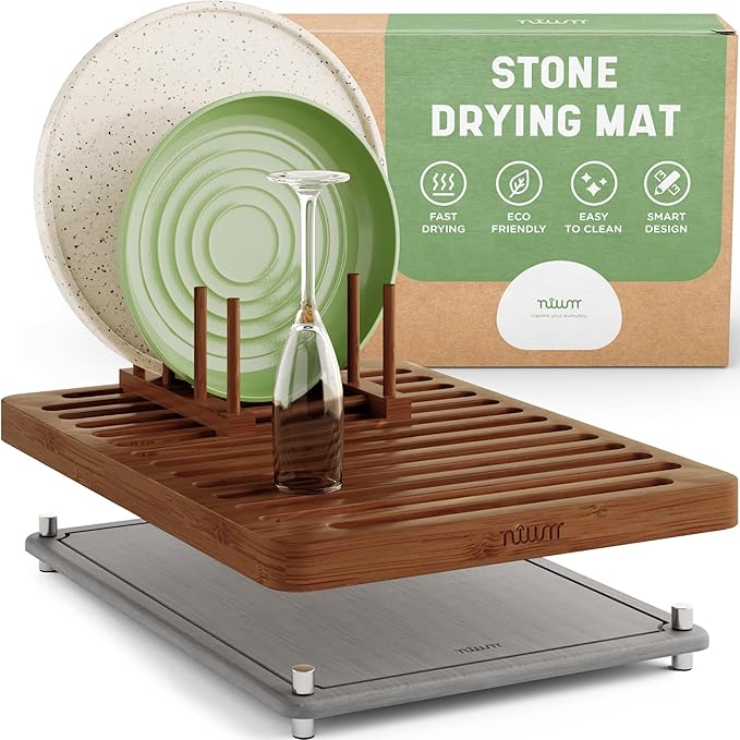 NIUM Stone Drying Mat for Kitchen Counter & Bamboo Rack by Elevateyoureveryday
