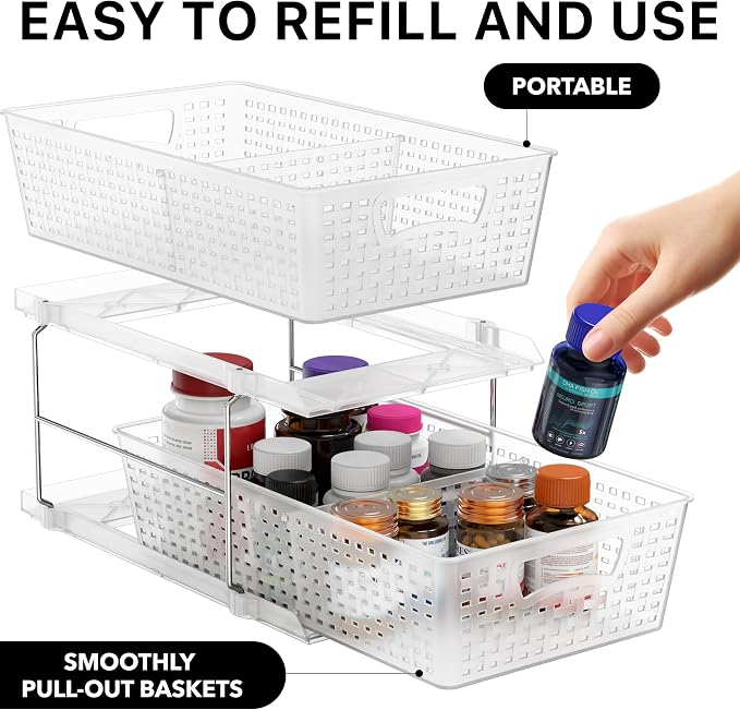 Simple Houseware 2 Tier Bathroom Organizer Tray Pull-Out Sliding - Image 3