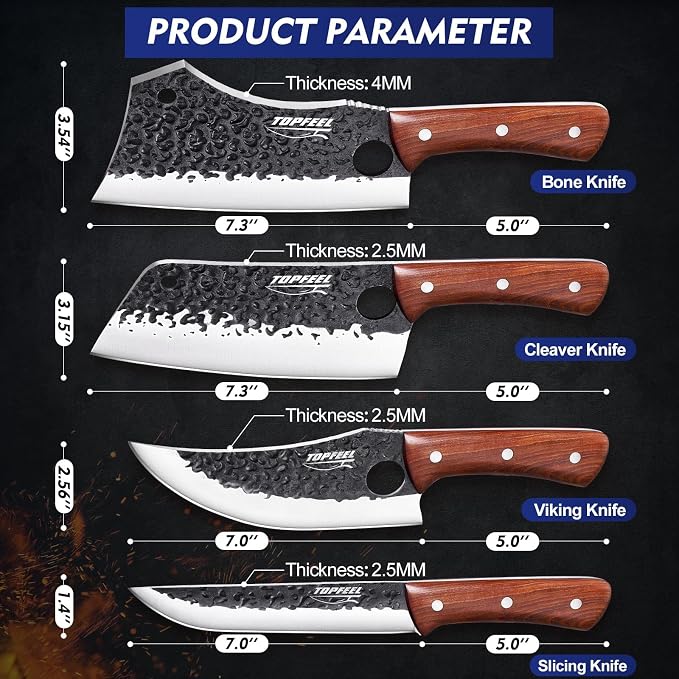 Topfeel 4PCS Meat Cleaver Set -Heavy Duty Bone Chopper & Meat Cleaver & Viking - Image 6
