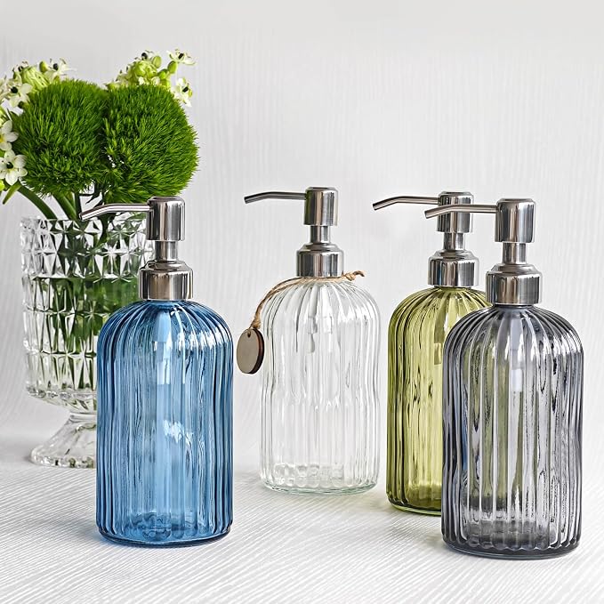 JASAI 18Oz Navy Blue Glass Soap Dispenser - Image 7