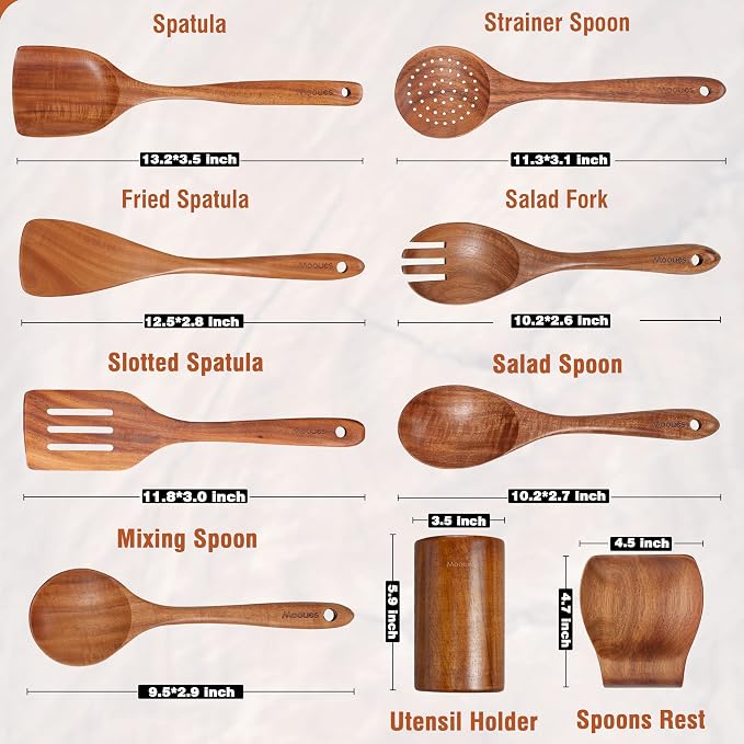 Mooues Wooden Spoons for Cooking, Wooden Utensils for Cooking Natural Teak - Image 4
