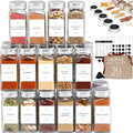 Glass Spice Jars with Labels with Metal Lids and Shakers Minimalist 36 Pack Set by Finessy