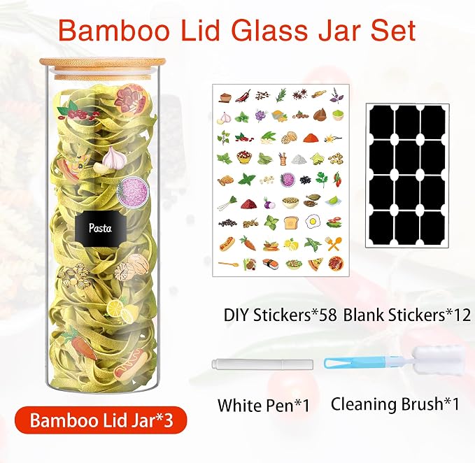 BGraceyy Glass Jars with Bamboo Lids, 72oz 3Pcs Kitchen Glass Containers with - Image 3
