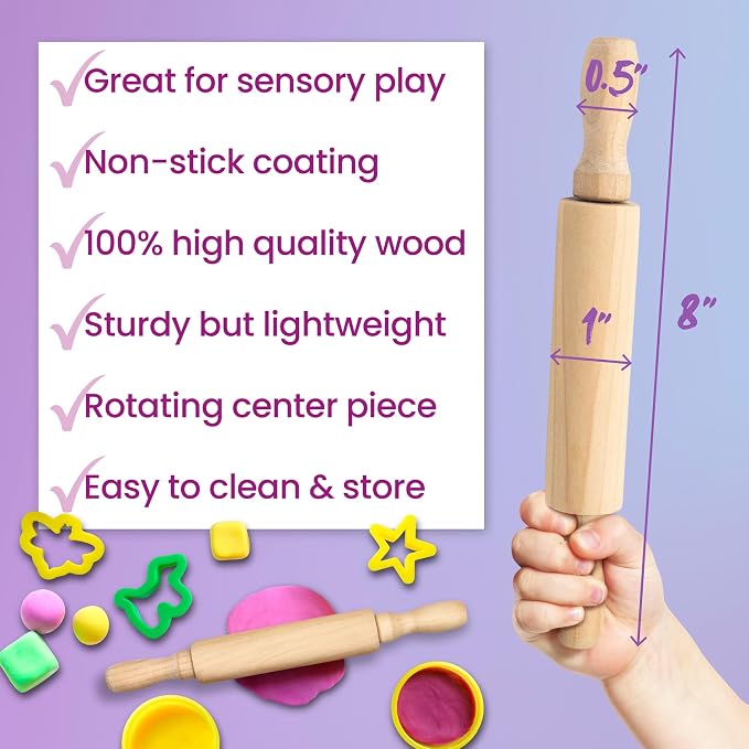 8-Inch Premium Kids Mini Rolling Pins Splinter-Free, Non-Stick Hardwood - Image 4