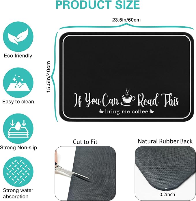 Coffee Bar Mat for Countertops 23inx15in, Absorbent Hide Stain Anti-Slip Cafe - Image 5