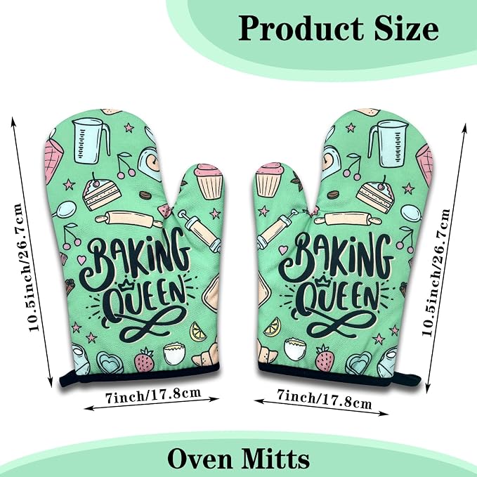 2 Pack Funny Baking Oven Mitts for Women, Baking Queen, Heat Resistant Silicone - Image 2