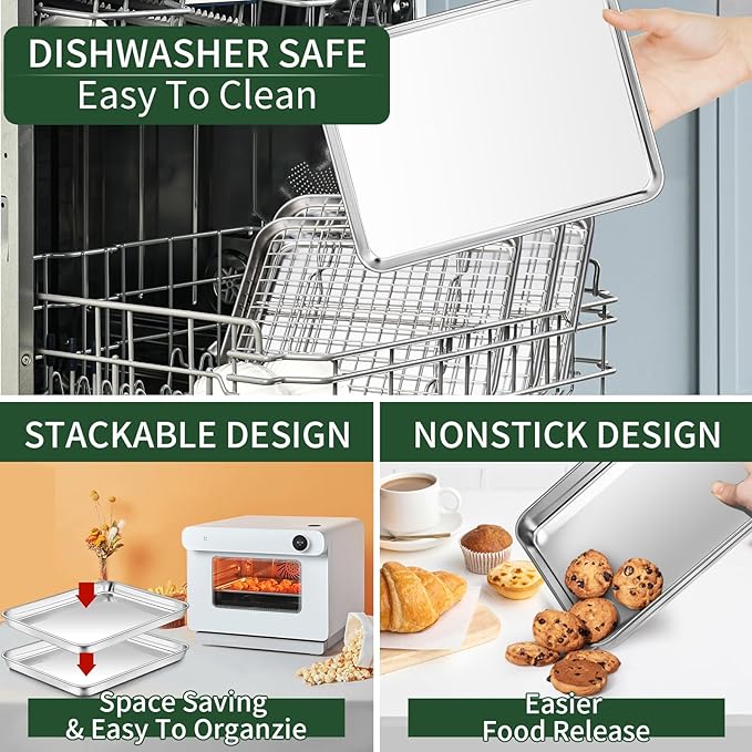Baking Sheet with Cooling Rack Set, CEKEE Stainless Steel Non Stick Small - Image 5