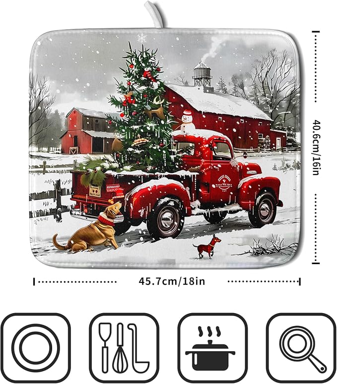 Christmas Red Truck Dish Drying Mat - Image 2