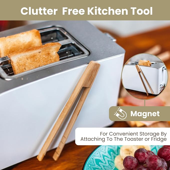 Toaster Tongs With Magnet | Bamboo Kitchen Utensils - Image 2