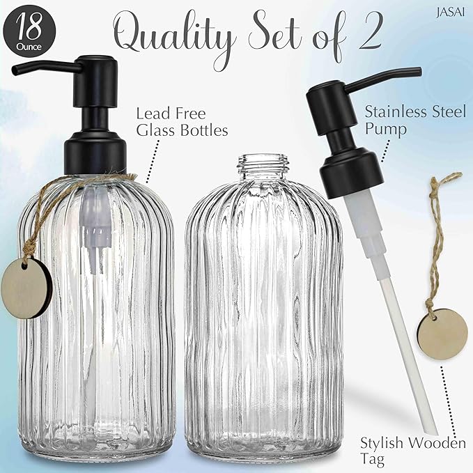 JASAI 2PACK 18Oz Simple Glass Soap Dispensers - Image 2