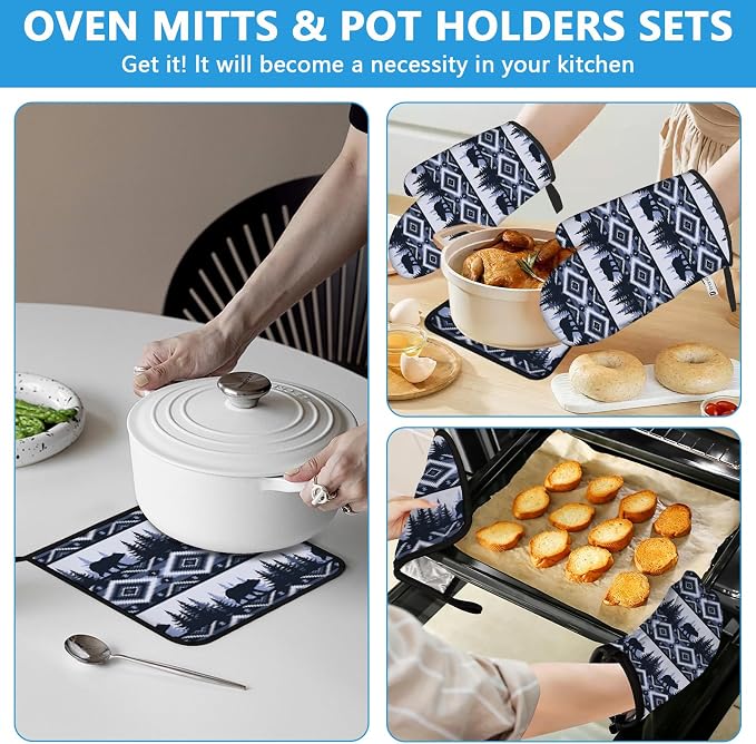 Vintage Rustic Bear Oven Mitts and Pot Holders Sets Heat Resistant 4Pcs - Image 6