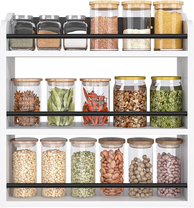 3 Tier Wooden Spice Rack, Seasoning Jars Rack Shelf Spice Organizer by BCOZLUX