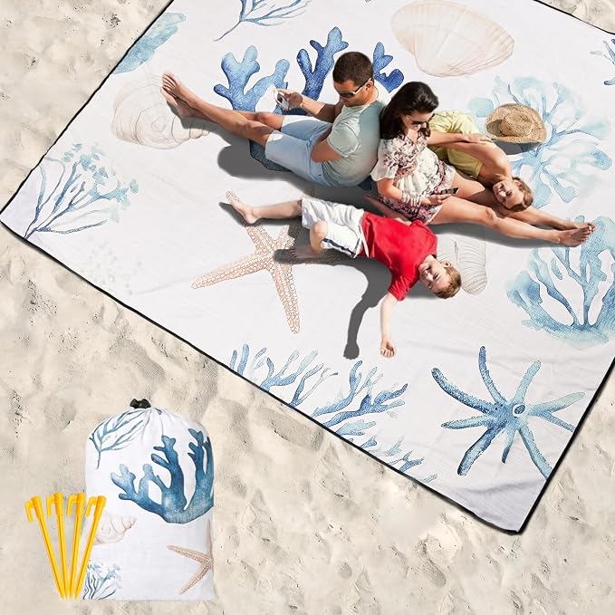 WIWIGO Beach Blanket Waterproof Sandproof Beach Mat 79" X 83"/10'x9'for 2-8 - Image 6