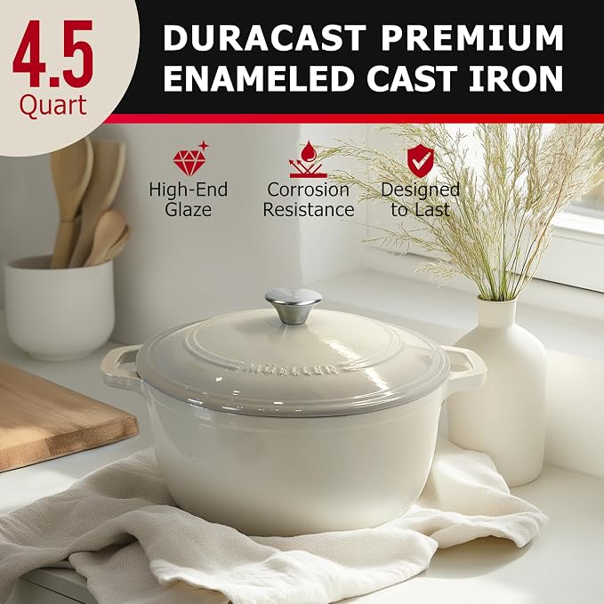 MUELLER HOME 4.5 QT Enameled Cast Iron Dutch Oven, Heavy-Duty Casserole Dish - Image 2