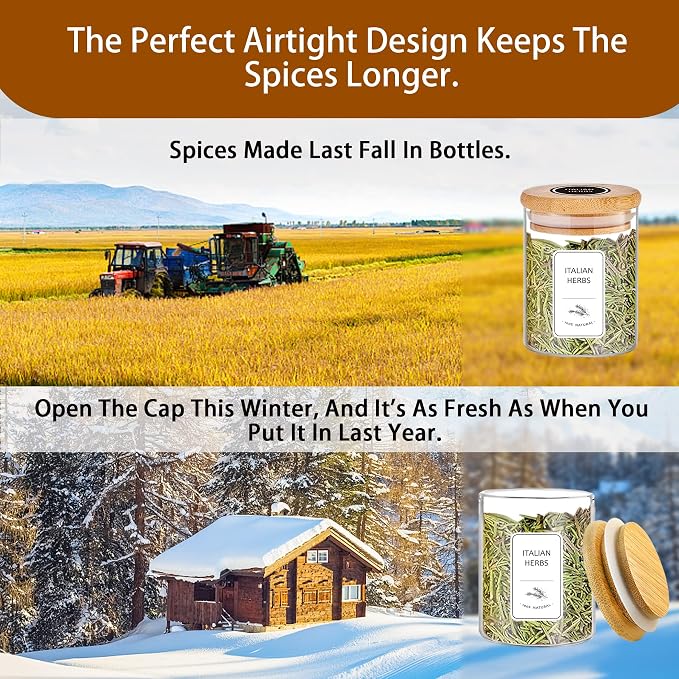 SLifeJars-Spice Jars with Label, 7.5 oz 20pcs Spice Containers Glass Jars with - Image 4
