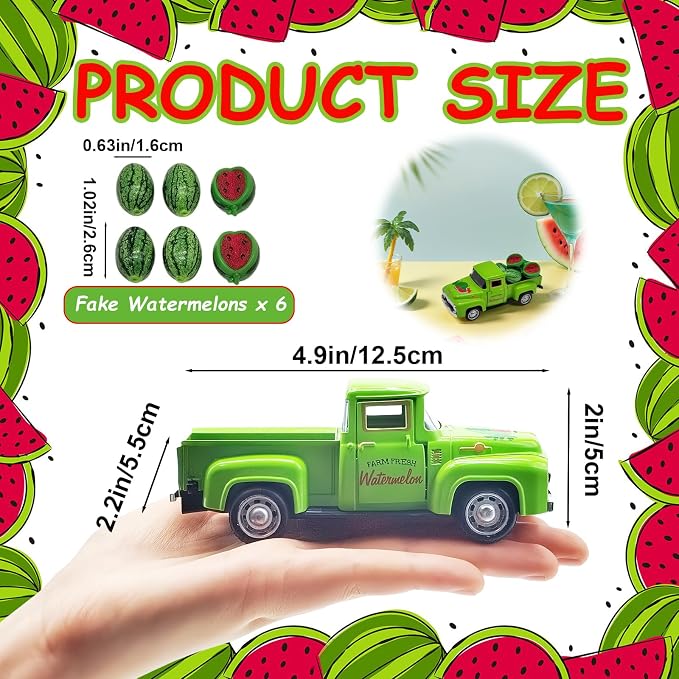 Watermelon Decor Mini Vintage Green Metal Pickup Truck - Image 3